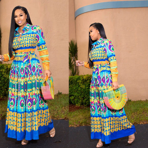 African Pleated Print Dress