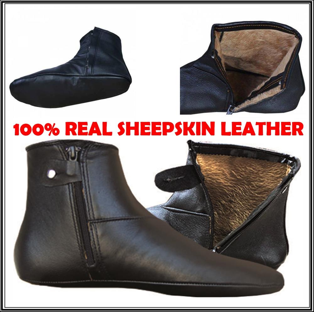 Men's Islamic Zippered Sheepskin Leather Socks