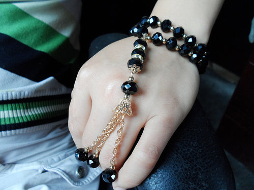 33 Bead Tasbih Black Crystal Prayer Strand