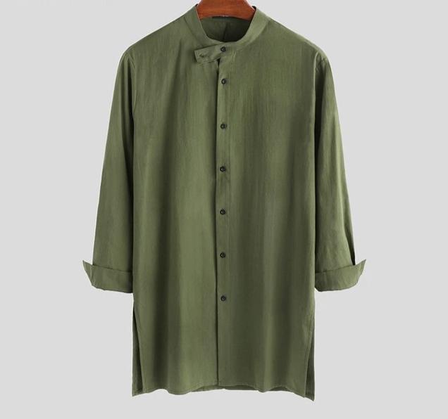 Muslim Men's Collar Button Up Long Sleeve Kaftan